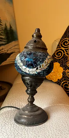 Small Blue Mosaic Turkish Table Lamp - Decorative Bedside Light