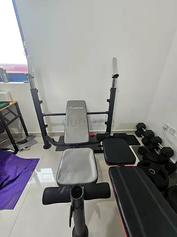Adjustable Weight Bench with Barbell Rack and Dumbbells