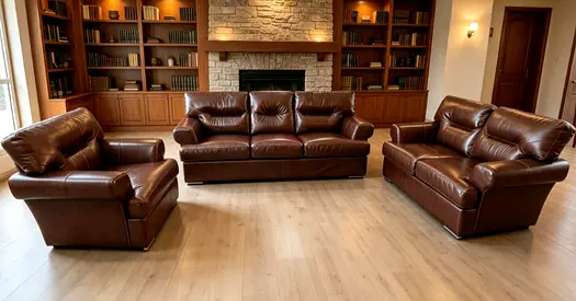 Genuine brown leather 3-piece sofa set – 3-seater, 2-seater and armchair