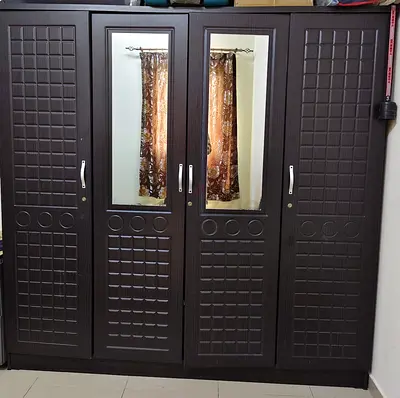 4-door dark wood wardrobe with mirrors — good condition