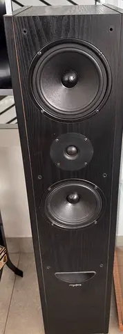 Pair of Rhythm floor-standing tower speakers FineArts Grundig, German made black, used