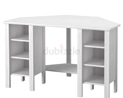 Ikea Brusali White Corner Desk with Open Shelves — Good Condition