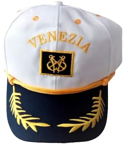 White and Navy Venezia Embroidered Captain Style Cap