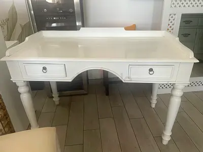White Wooden Writing Desk with Drawers - Classic Style