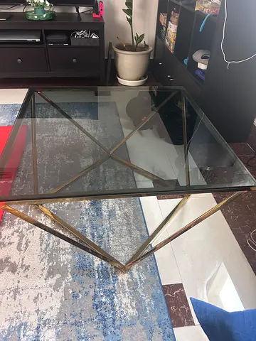 Glass Top Coffee Table with Gold Metal Frame - Modern Geometric Design