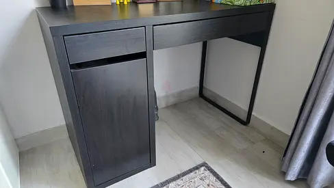 IKEA dark brown wooden office/study desk with drawer and cabinet