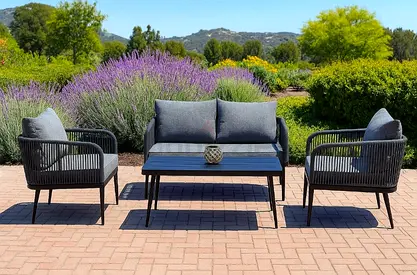 3-piece Outdoor Patio Sofa Set with Cushions - Grey