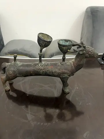 Antique Bronze Ritual Tripod with Bell Holders