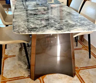 Luxury Grey Marble Surface Dining Set (Table + 5 Chairs) - Great Condition