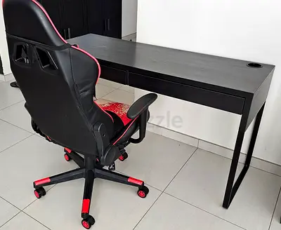 Black Study Desk with Red-Trim Gaming Chair - Good Condition