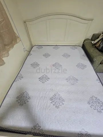 King size bed frame with mattress - white wooden headboard