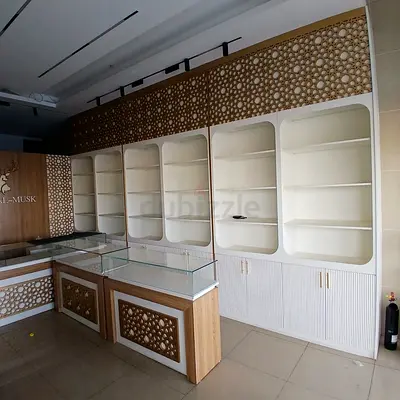 Built-in retail display shelving and glass counter units - set 6 pcs. Laser grooving,