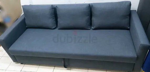 Comfortable 3 Seater Grey Sofa-bed with storage