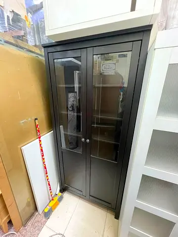 Black Glass Display Cabinet with Adjustable Shelves