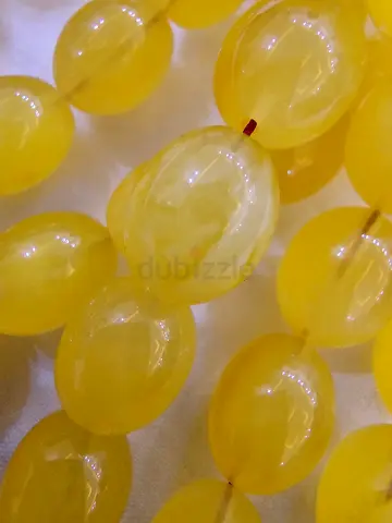 Yellow Amber-look Bead Necklace / String of Oval Beads