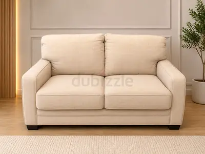 Comfortable 2-Seater Beige Fabric Sofa