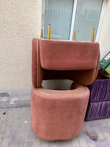 Pink velvet dining/accent chair with gold trim - good condition