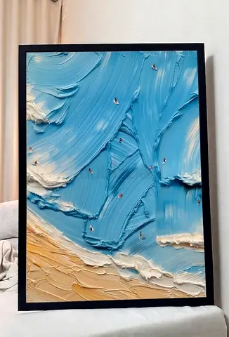 Thick-Texture Beach Seascape Poster in Frame 50x70 cm