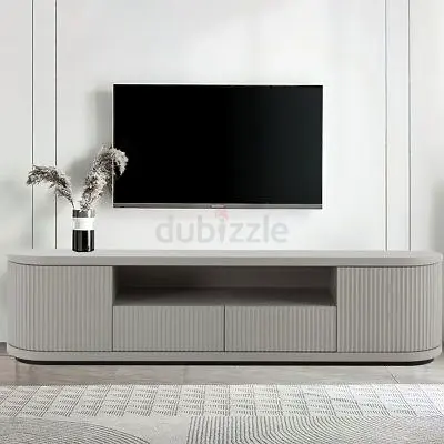 Modern Grey Fluted TV Console