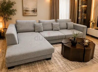 Light Grey L-Shaped Fabric Sofa with Chaise - Comfortable seats