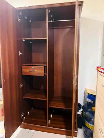 Wooden 2-Door Wardrobe with Shelves and Hanging Rail - Good Condition