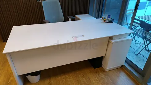 White Office Desk with Drawer Pedestal - Good Condition