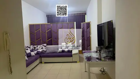 شقه غرفه وصاله ايجار سنوى بالفرش مع باركن خاص ابراج عجمان ون