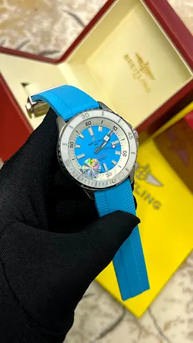 Breitling Superocean style men's blue dial rubber strap watch