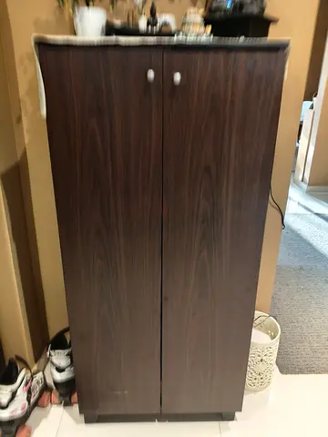 Slim Wooden Shoe Cabinet / Storage Cupboard - Dark Wood Finish
