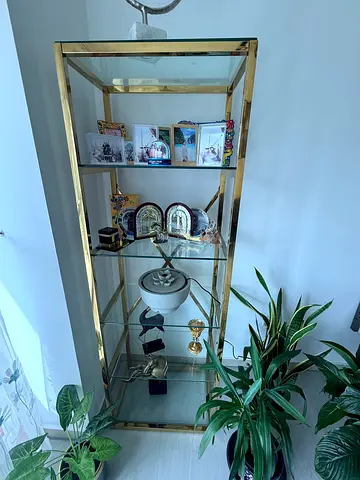 Gold Frame Glass Display Cabinet / Curio Cabinet - Modern Display Stand