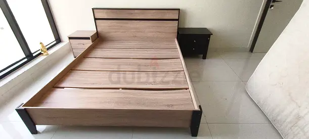 Single wooden bed frame with two tables - good condition