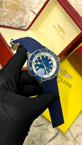 Breitling Superocean-style Men's Watch with Blue Dial & Blue Rubber Strap