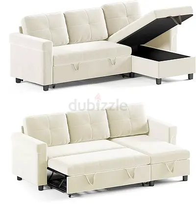 Reversible Sleeper Sofa Bed with Storage Ottoman, Velvet Sofa Bed, L Shaped Sectional