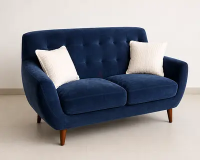 Blue Velvet 3-Seater Sofa and 2-seater sofa - Good Condition with extra free accessories