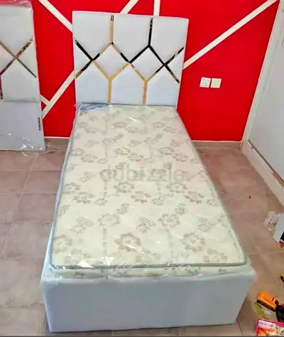 Single Bed with Headboard and Mattress - White, New