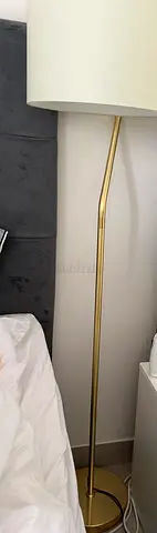 Brass Floor Lamp with White Drum Shade - Good Condition