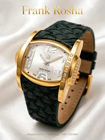 Frank Rosha Swiss Gold- with Diamond Accents & Green Leather Strap