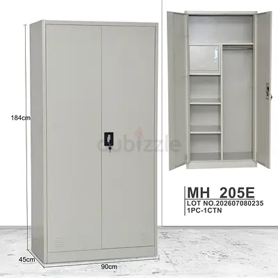 Metal Office Storage Cabinet 2-Door with Shelves & Lock (184cm x 90cm x 45cm)