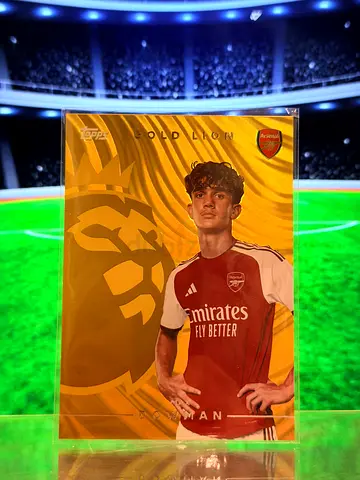 Max Dowman Gold Lion: A Topps Gold Lion Max Dowman insert, featuring the Arsenal prospect in a p