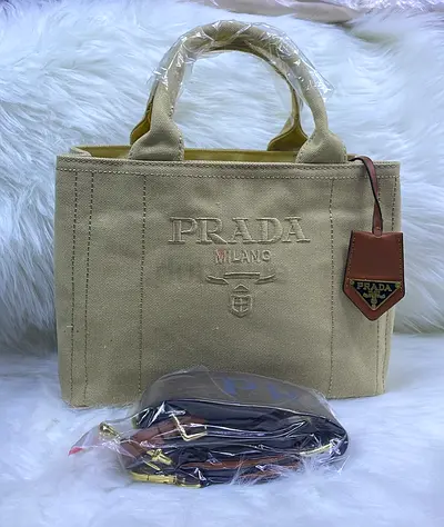 Prada Milano Tote Bag – Beige Canvas Handbag with Shoulder Strap