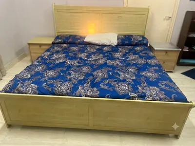 Wooden King Size Bed (207x187 cm)with Two Matching Side Tables, dressing table