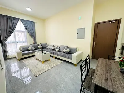 Cheapest 1BR on Ajman Corniche, fully furnished, central AC, balcony, family building, all bills +