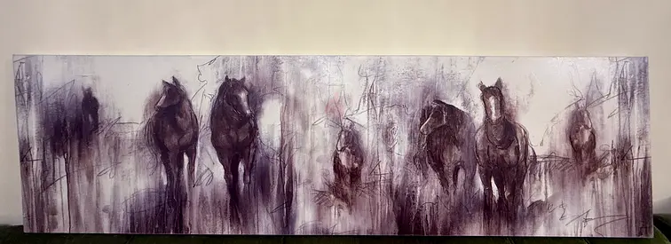 Large Contemporary Horse Painting - Panoramic Canvas
