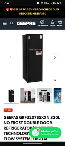 Geepas 320L No Frost Double Door Refrigerator - Black (Used/New display)