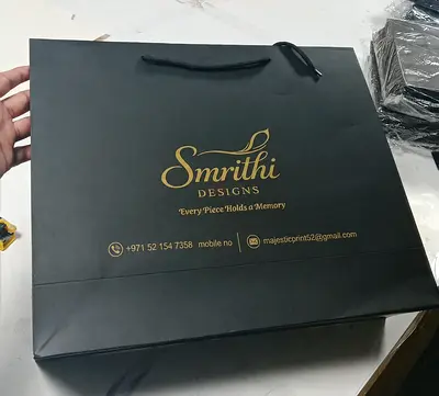 Smrithi Designs Branded Gift/Shopping Paper Bag - Black with Gold Logo (Like New)