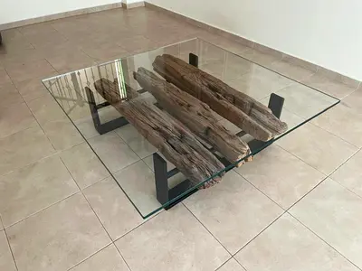 Marina Home Railway Wood And Glass Top Coffee Table