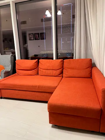 IKEA Orange L-shaped Fabric Corner Sofa — Good Condition