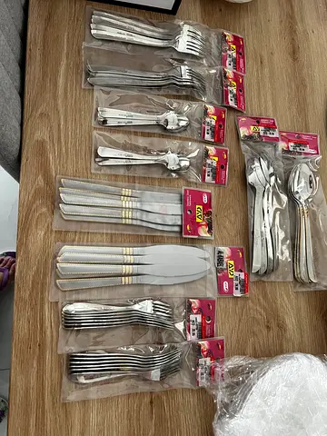Brand new stainless steel cutlery set - knives, forks, spoons (sealed)