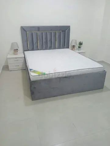 Grey Velvet Double Bed with Headboard and Storage Base -