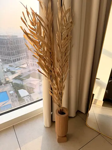 Large Dried Palm Arrangement with Textured Beige Vase – Boho Home Décor